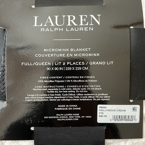 New Lauren Ralph Lauren Micromink Blanket 90”x90” - Picture 3 of 6